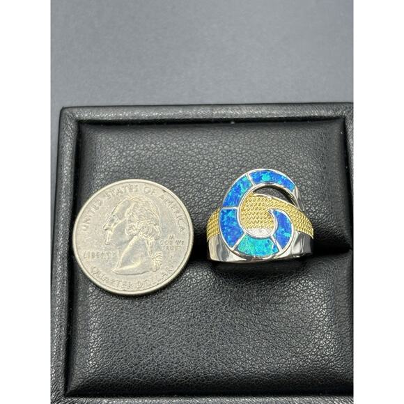 New Condition Two Tone Lab Blue Opal Ring Size 7 - Picture 9 of 11